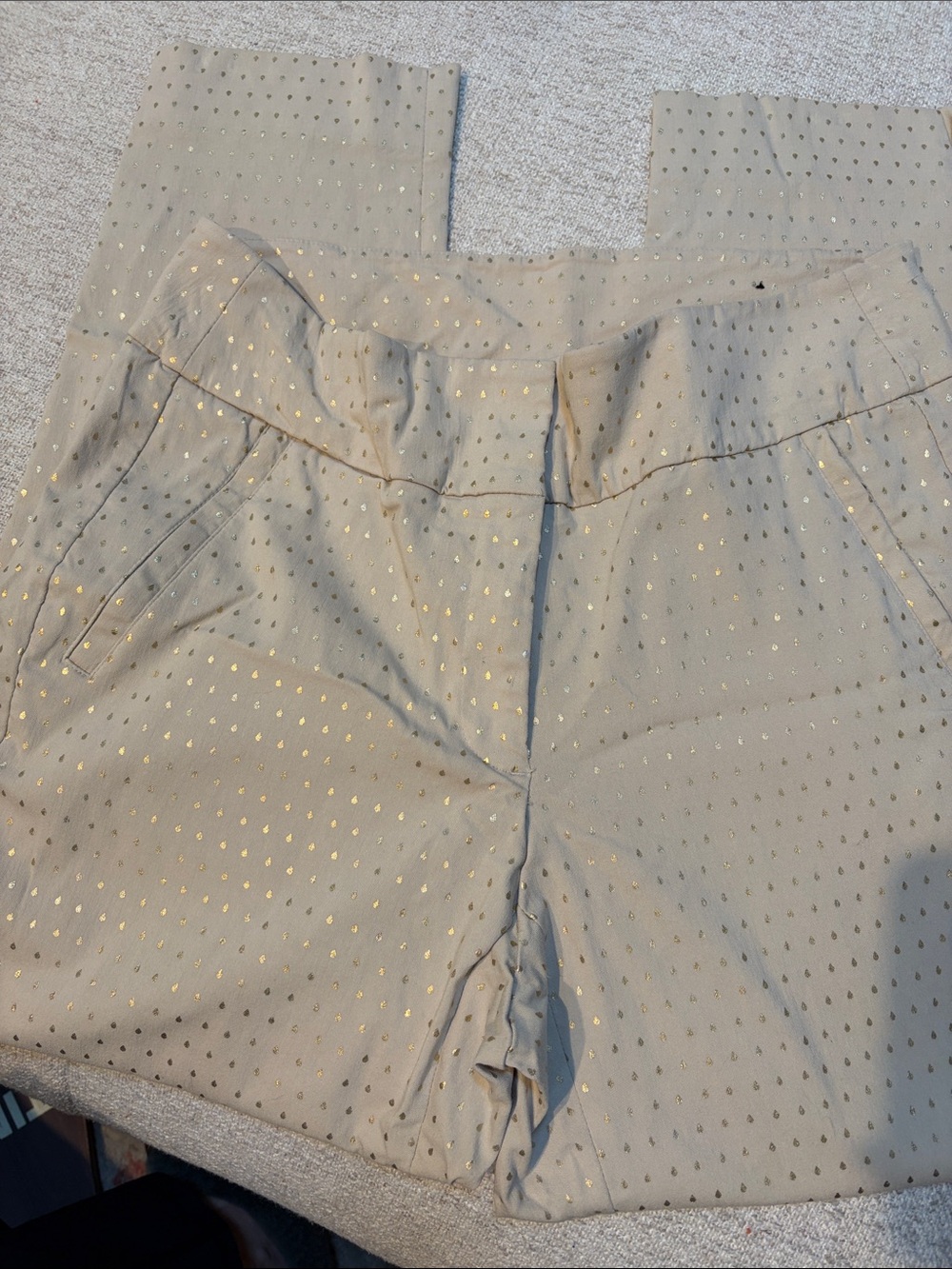 Lane Bryant Cream Ankle Pants with Metallic Gold Dot Pattern - Picture 4 of 6